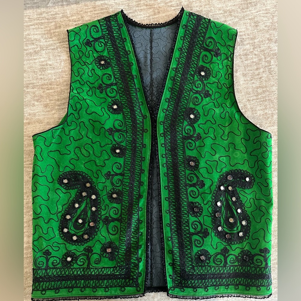 Emerald Green Vest with Intricate Beadwork & Embroidery. Custom and Fabulous!